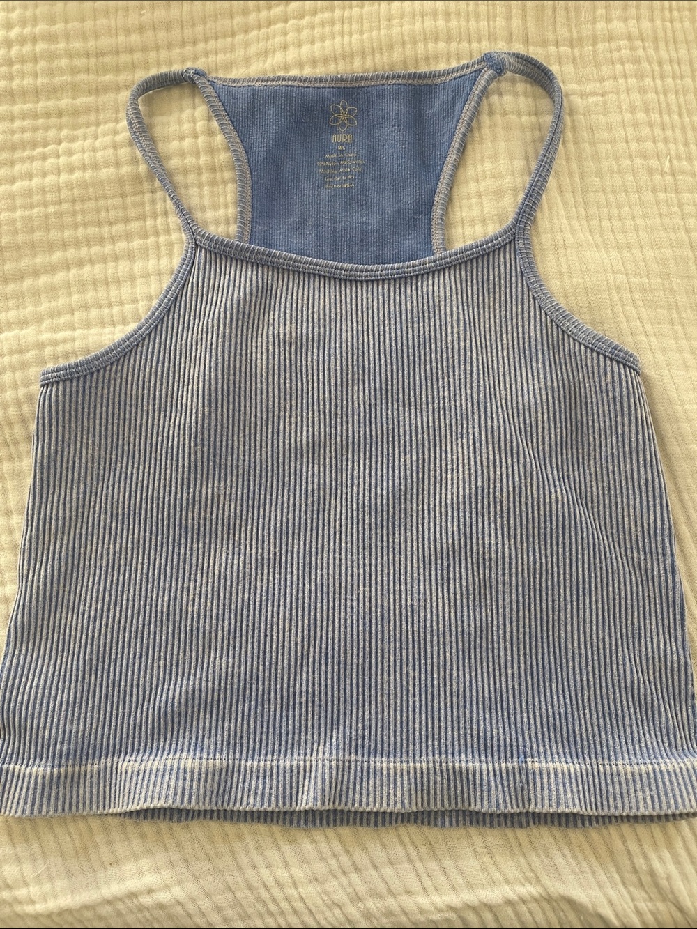 Aura Blue Ribbed Racerback crop Tank Top